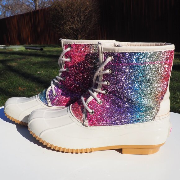 Sugar Women's Rainbow Sparkle Glitter Duck Boots Size 9 - Picture 9 of 10